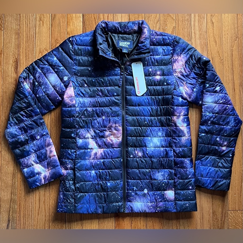 NEW! Lands' End Kids' Cosmic Puffer Winter Jacket - Blue& Purple Girls L 14/16